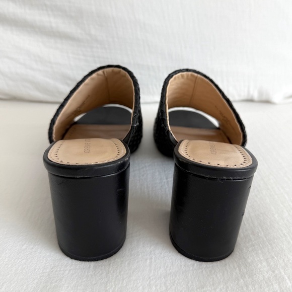 ADRIENNE VITTADINI BLACK BRAIDED LEATHER HIGH HEEL MULE SANDALS - Picture 5 of 8